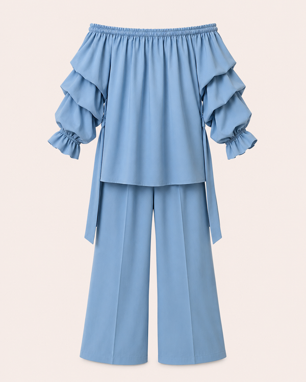 Ensemble 2 pièces bleu ciel femme — top et pantalon large