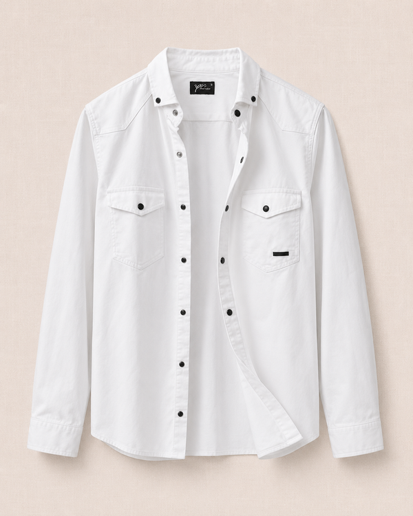 Chemise western denim blanc vue de face — Zalimi Sénégal