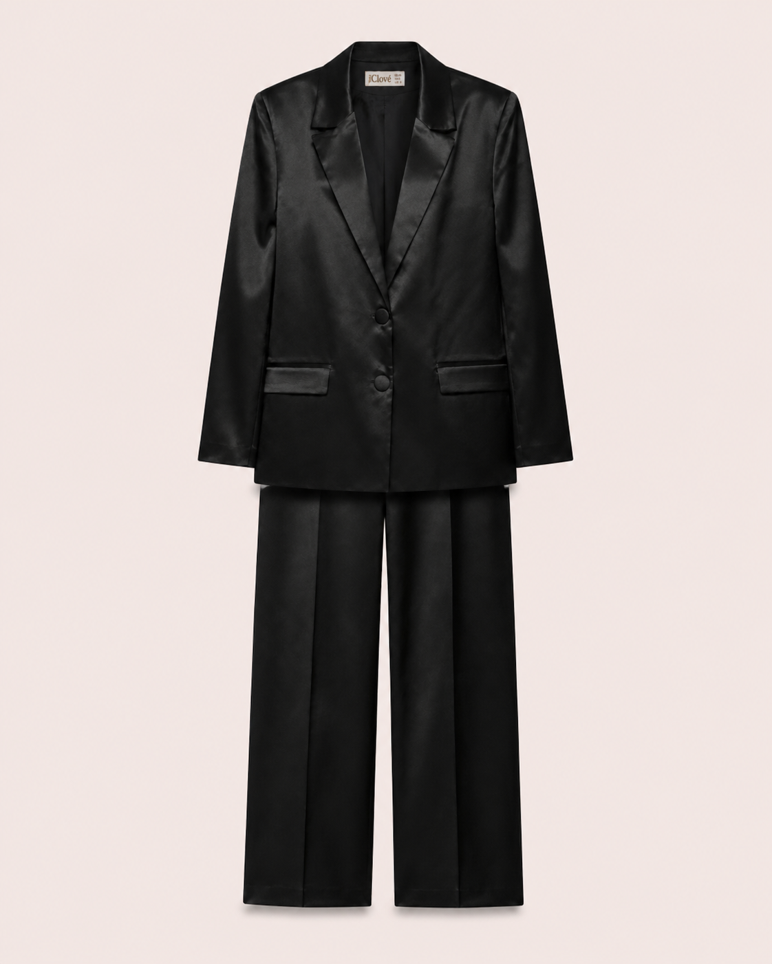 Ensemble Tailleur Satiné Noir — Blazer & Pantalon Palazzo