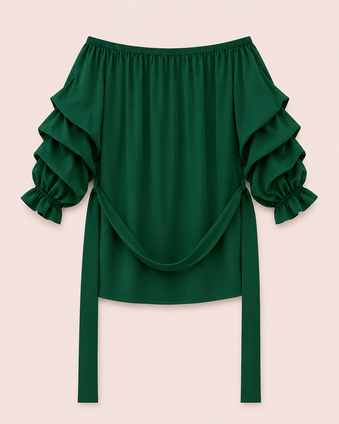 Ensemble 2 Pièces Vert Forêt — Top Volants & Pantalon Large