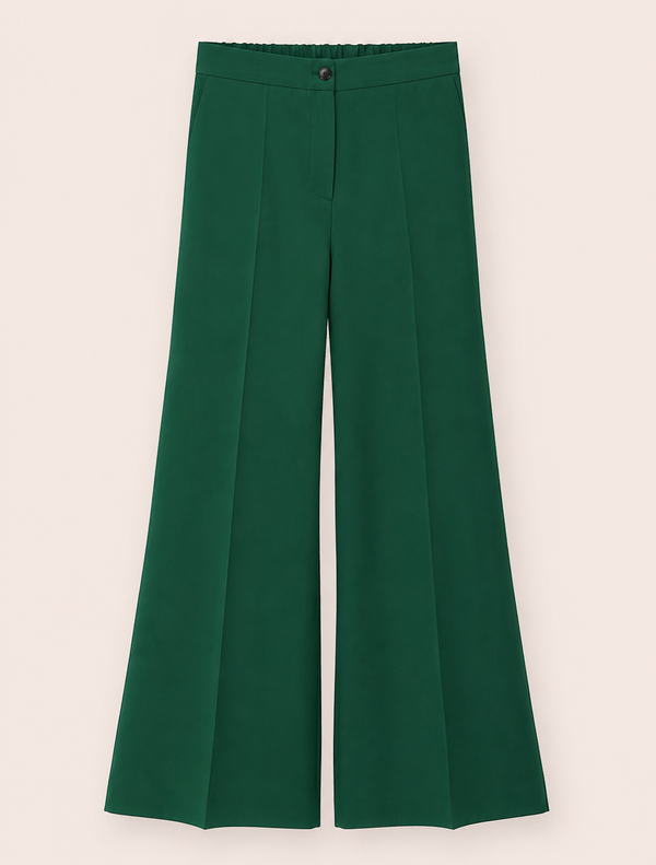 Pantalon large vert forêt taille haute jambe évasée face avant — Zalimi Dakar