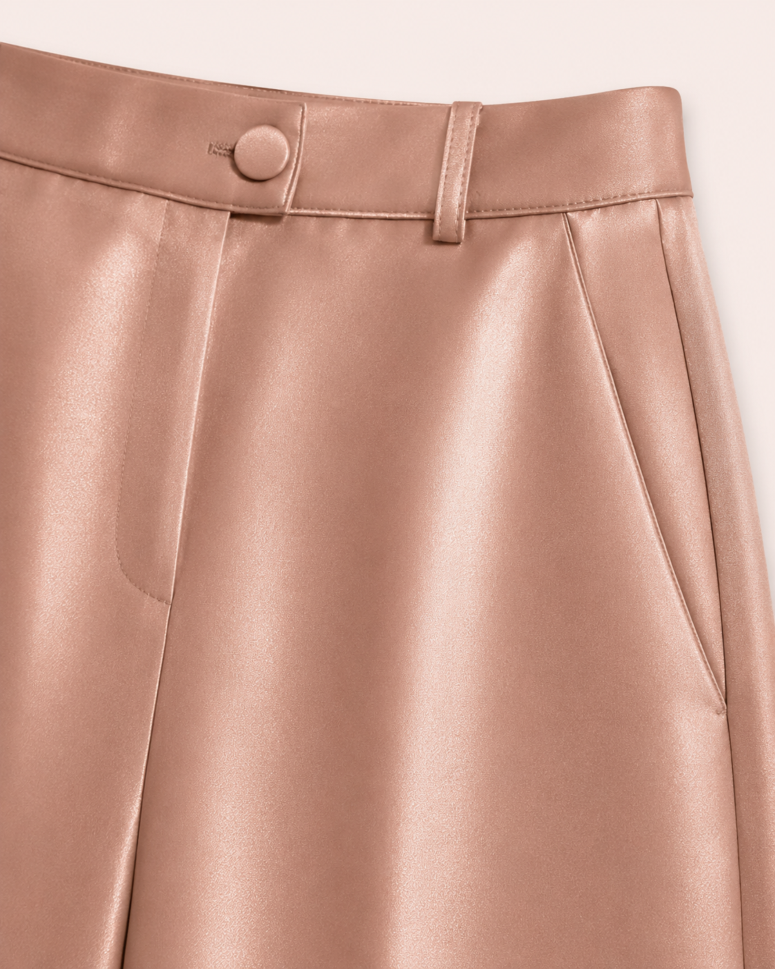 Détail taille haute boutonnée et poches pantalon palazzo rose poudré — Zalimi