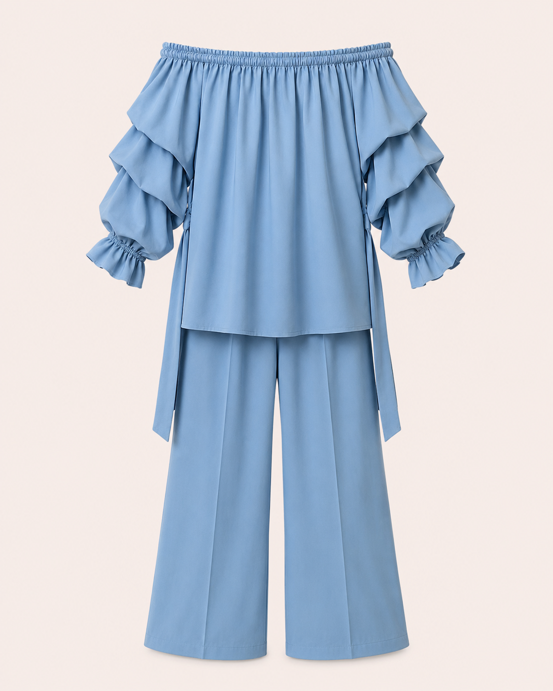 Ensemble 2 pièces bleu ciel femme — top et pantalon large