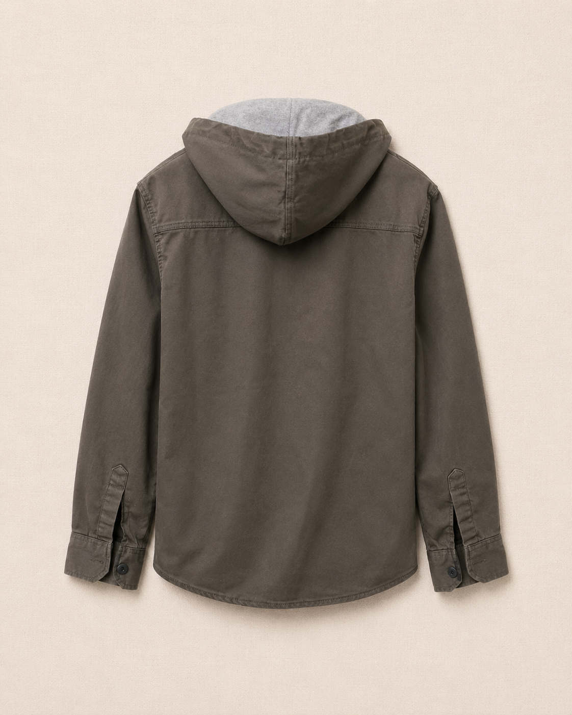 Overshirt kaki capuche jersey gris dos — coupe oversize Zalimi
