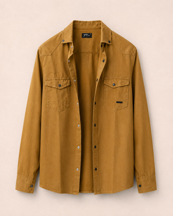 Chemise western denim cognac vue de face — Zalimi Sénégal