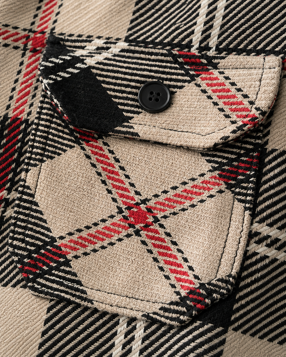 Détail poche poitrine flanelle carreaux bouton noir — Zalimi