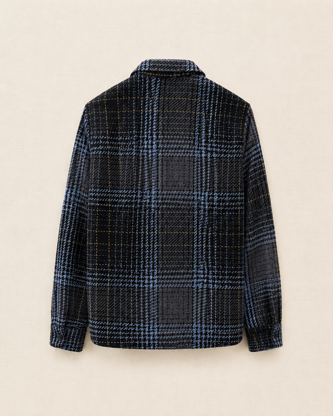 Chemise veste carreaux bleu nuit dos coupe ample — Zalimi
