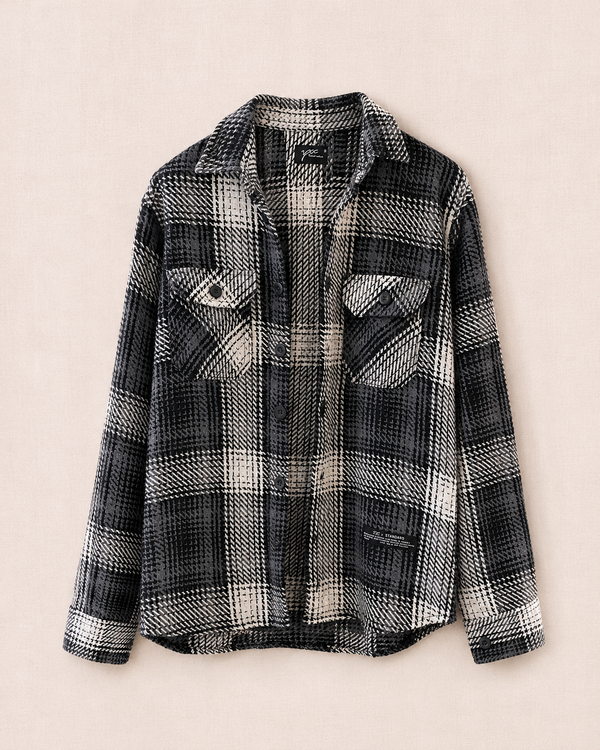 Chemise veste pied-de-poule noir crème vue de face — Zalimi Sénégal