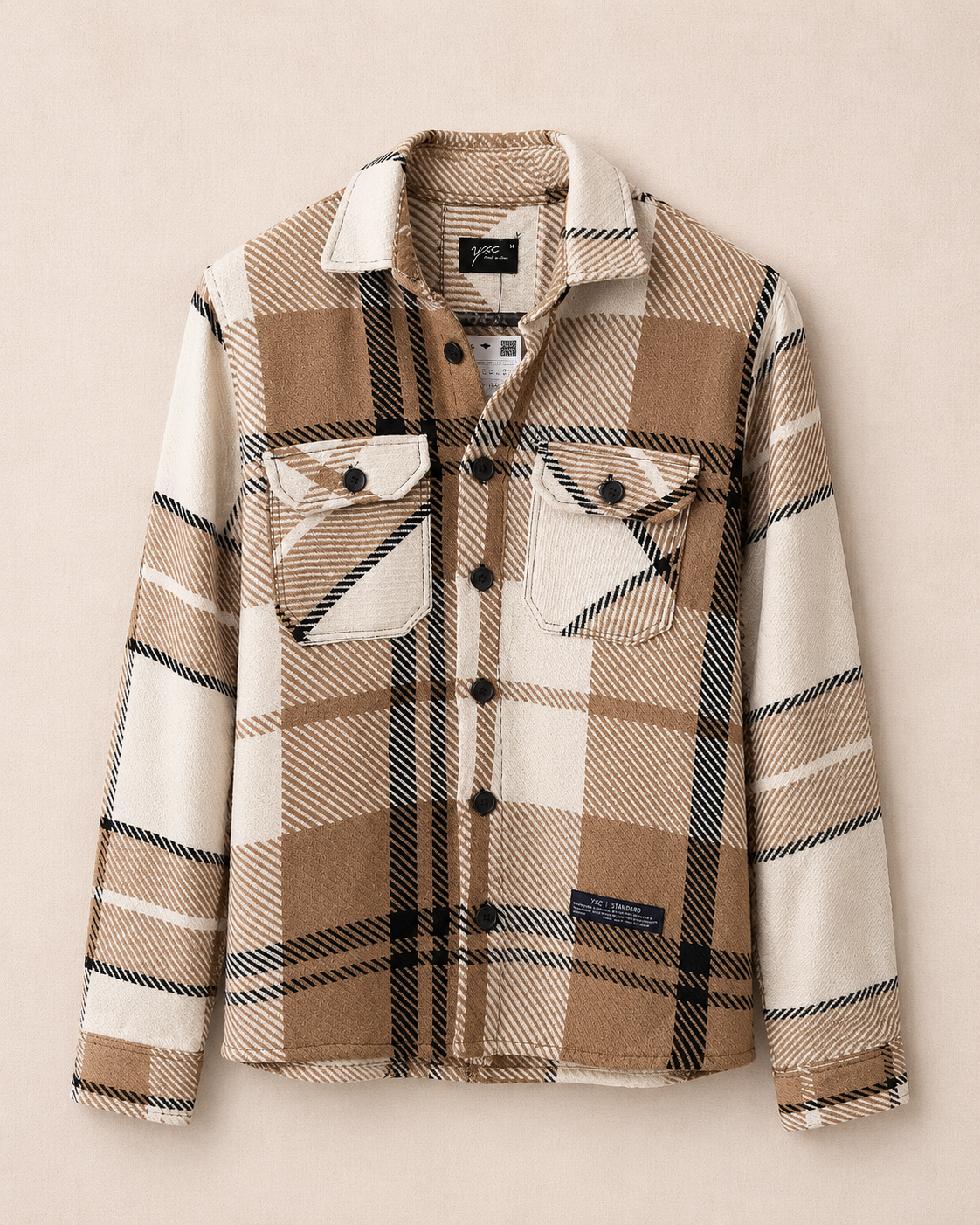 Chemise veste flanelle camel crème noir dos — Zalimi Sénégal
