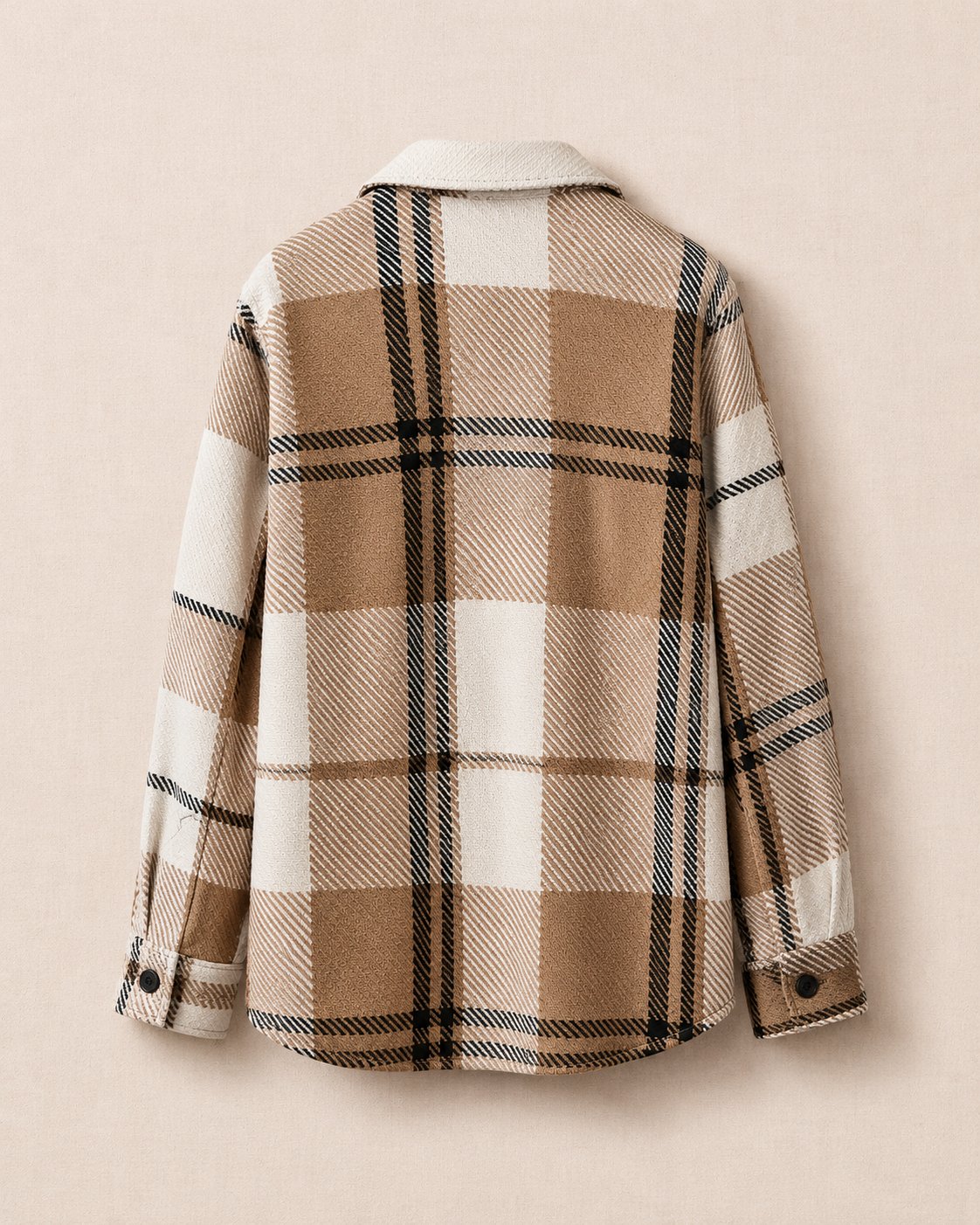 Chemise veste carreaux camel crème vue de face — Zalimi
