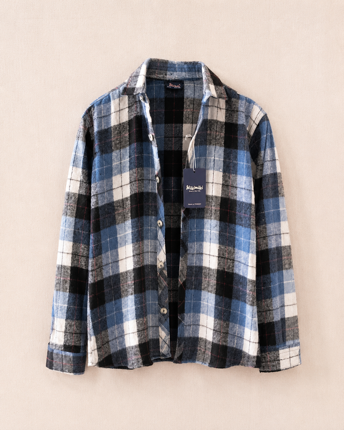 Chemise flanelle carreaux garçon bleu noir blanc vue de face — Zalimi
