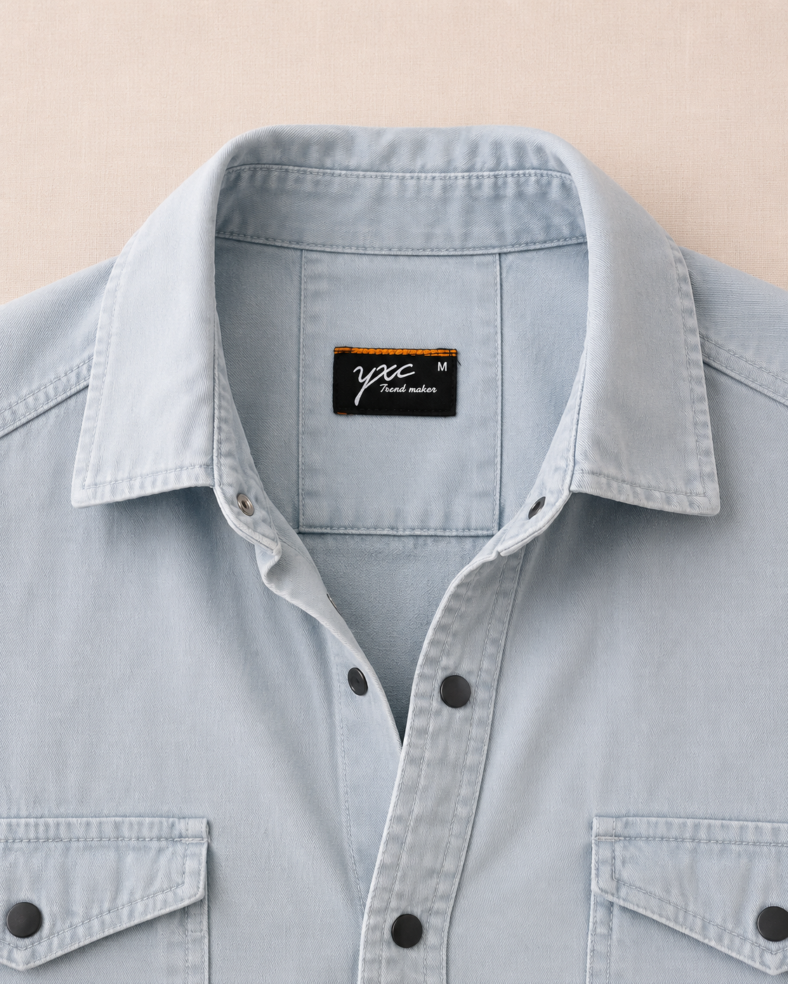 Détail col et pressions western gunmetal — chemise Zalimi