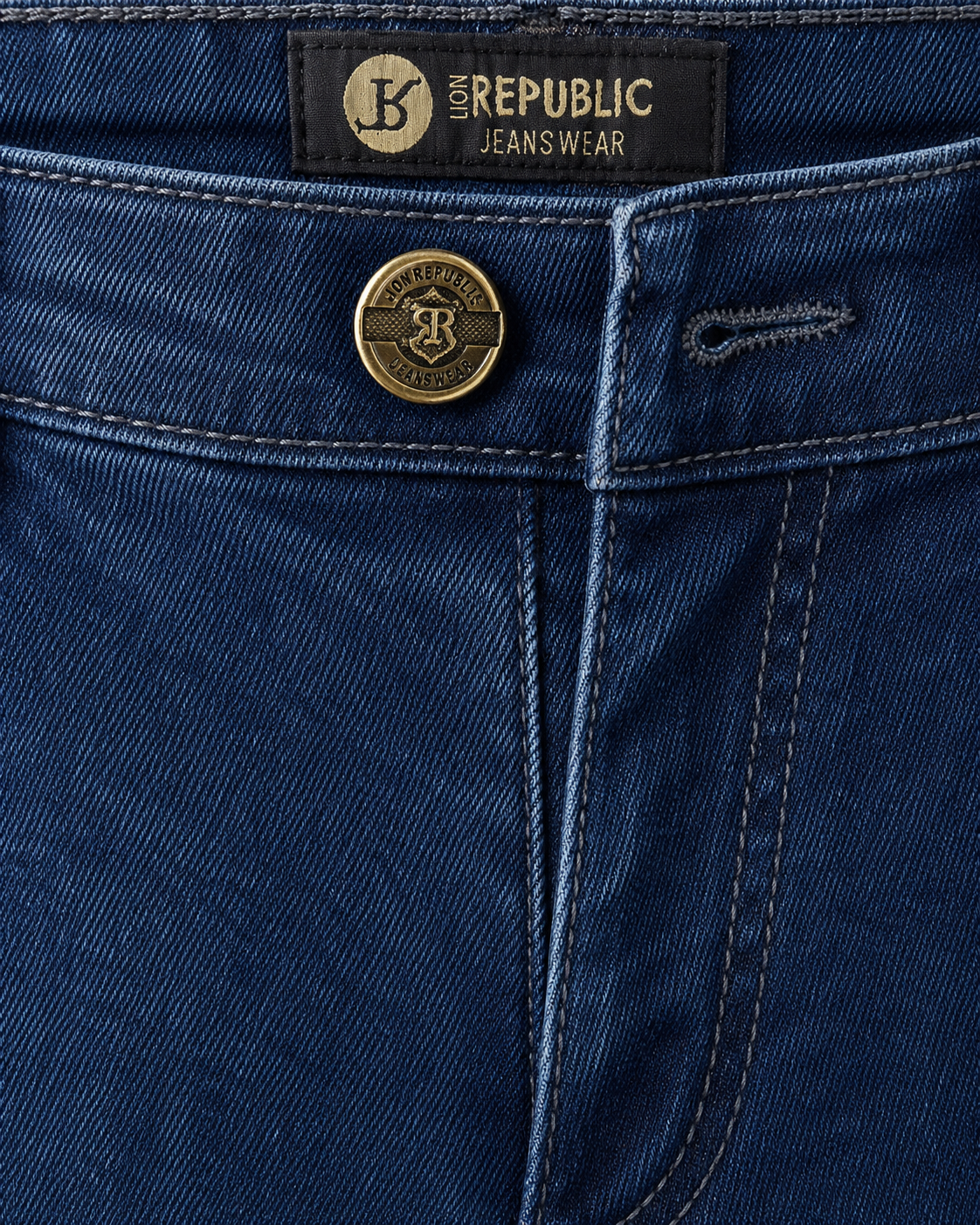 Détail ceinture bouton doré jean slim bleu marine — Zalimi Sénégal