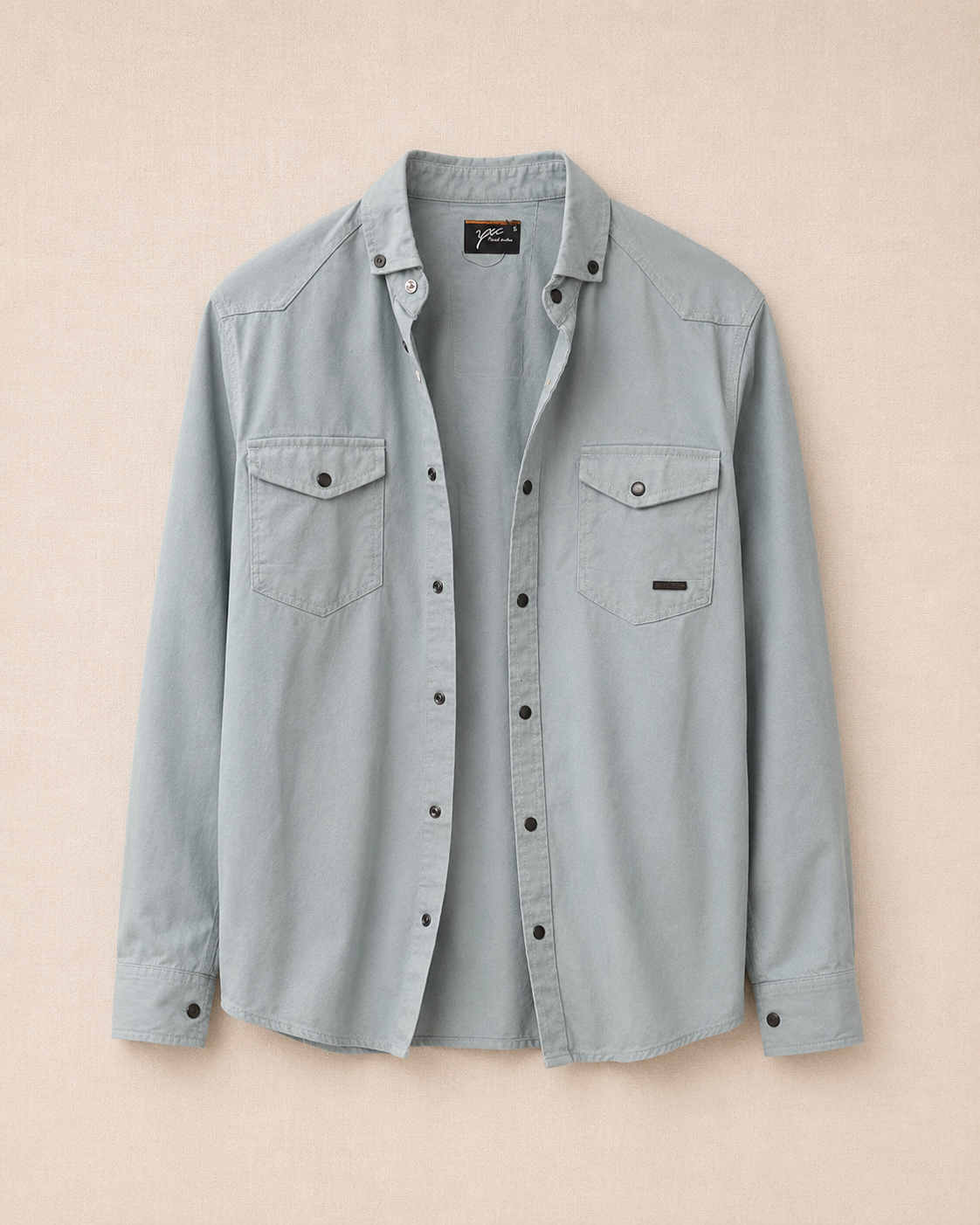 Chemise western denim vert sauge vue de face — Zalimi Sénégal

