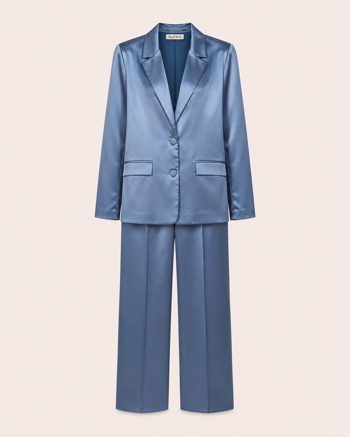 Ensemble Tailleur Satiné Bleu Acier — Blazer & Pantalon Palazzo