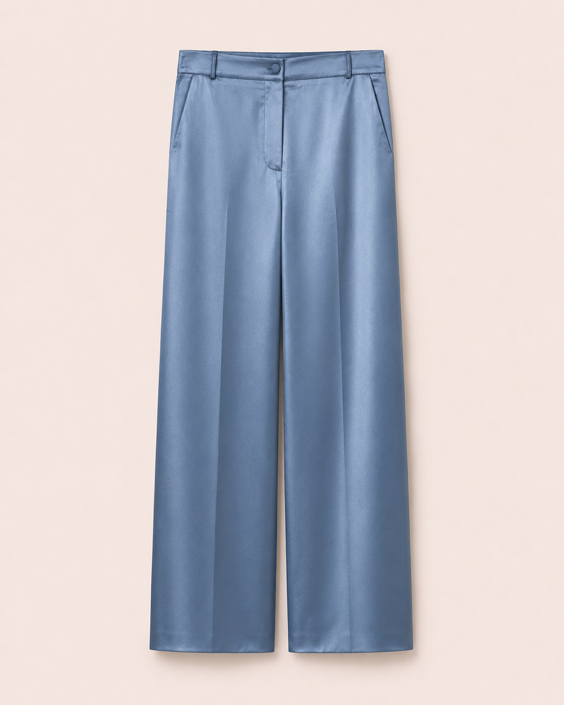 Ensemble Tailleur Satiné Bleu Acier — Blazer & Pantalon Palazzo