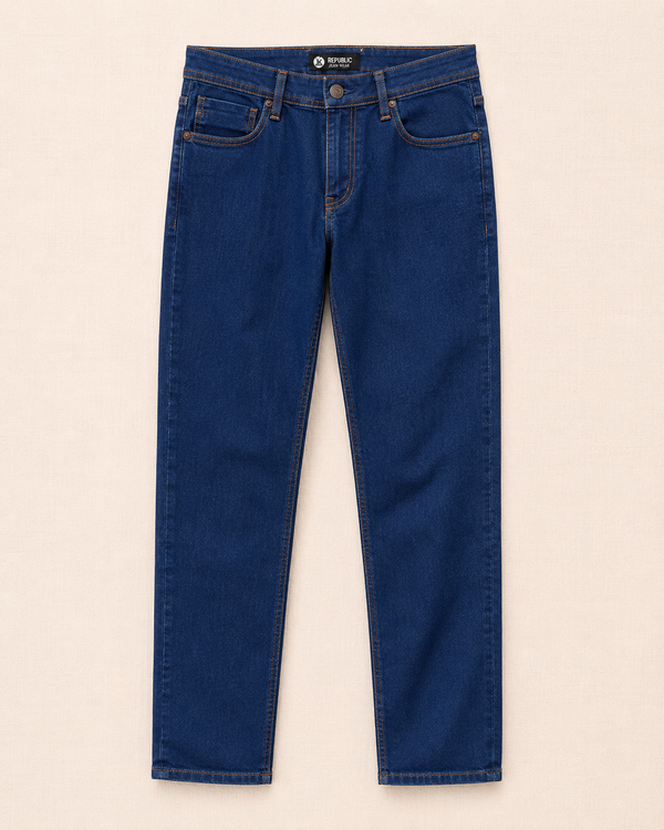 Jean droit bleu indigo vue de face coupe classique — Zalimi Sénégal