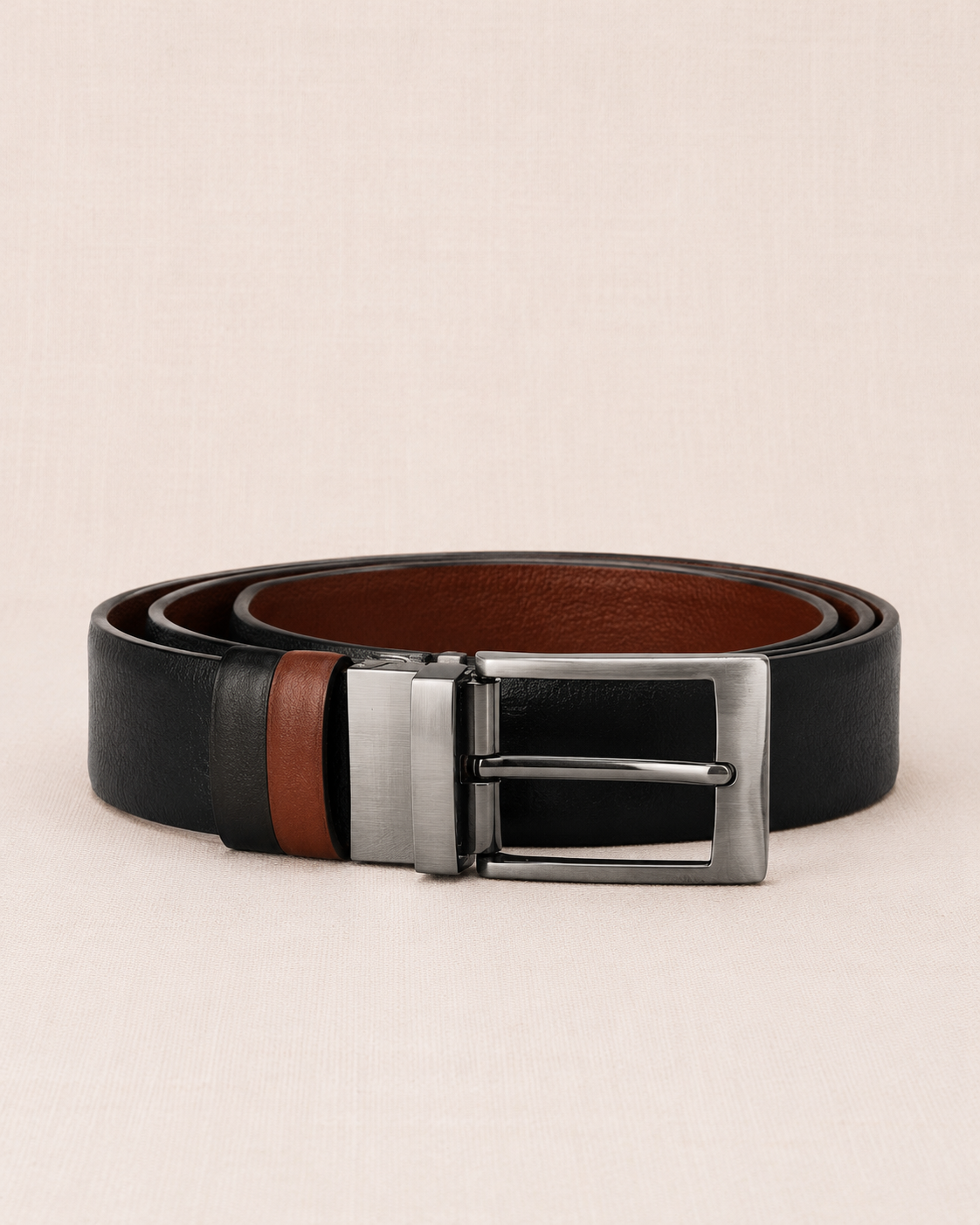 Ceinture réversible cuir noir et cognac boucle pivotante homme — Zalimi Sénégal