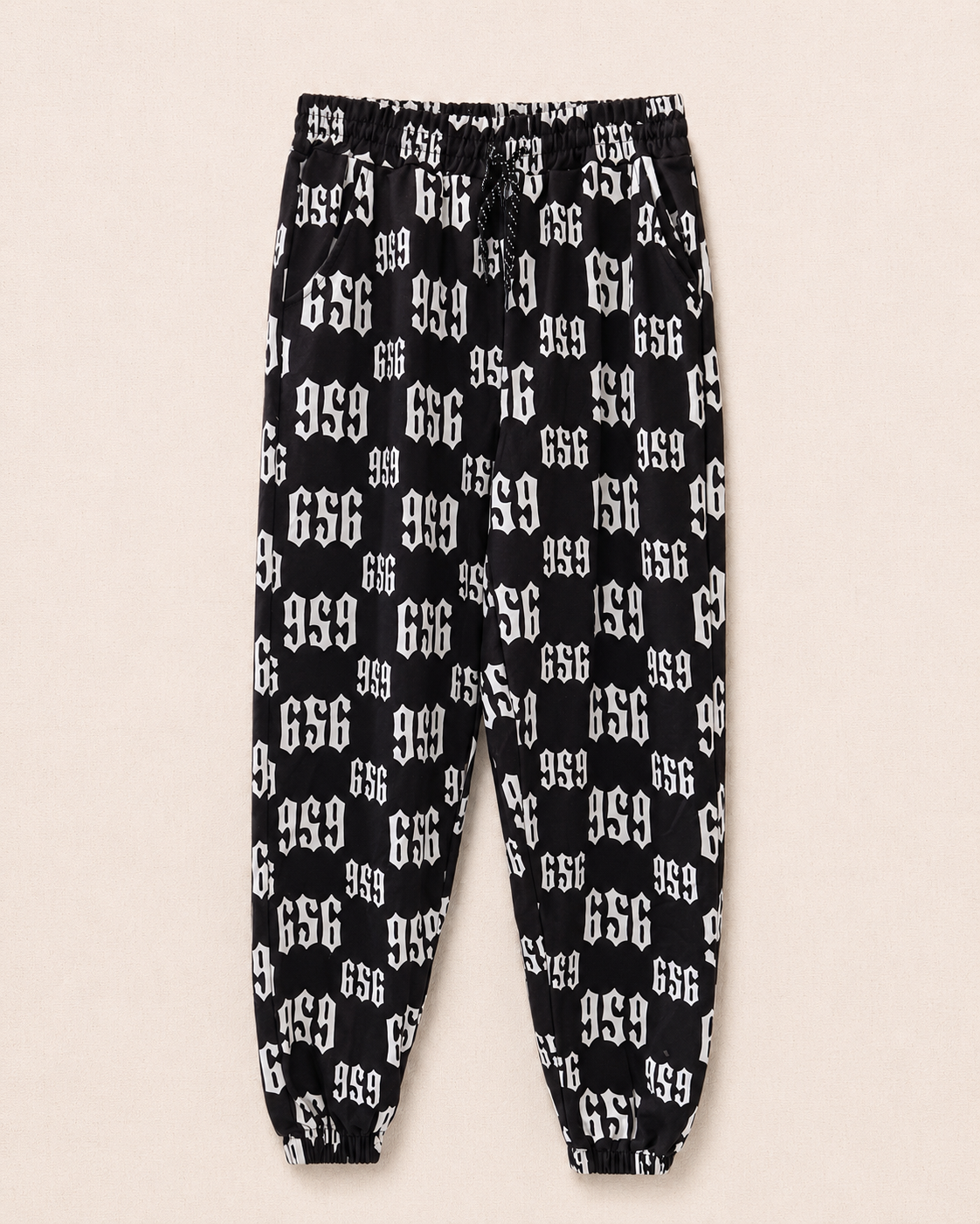 Jogging noir imprimé 656 streetwear détail ceinture — Zalimi Sénégal