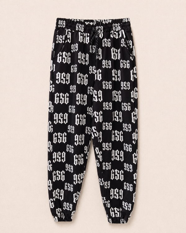 Jogging noir imprimé 656 streetwear détail ceinture — Zalimi Sénégal