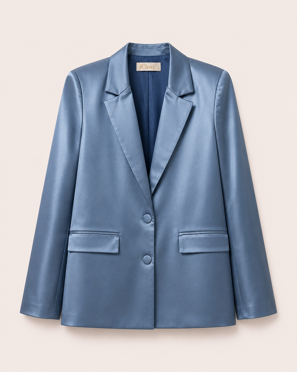 Blazer Satiné Bleu Acier — Coupe Structurée