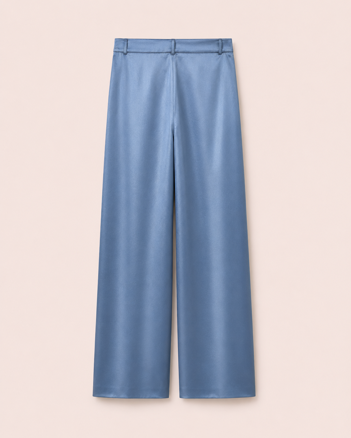 Pantalon palazzo satiné bleu acier vue de dos jambe large — Zalimi