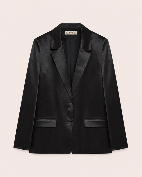 Blazer Smoking Satiné Noir — Coupe Élancée