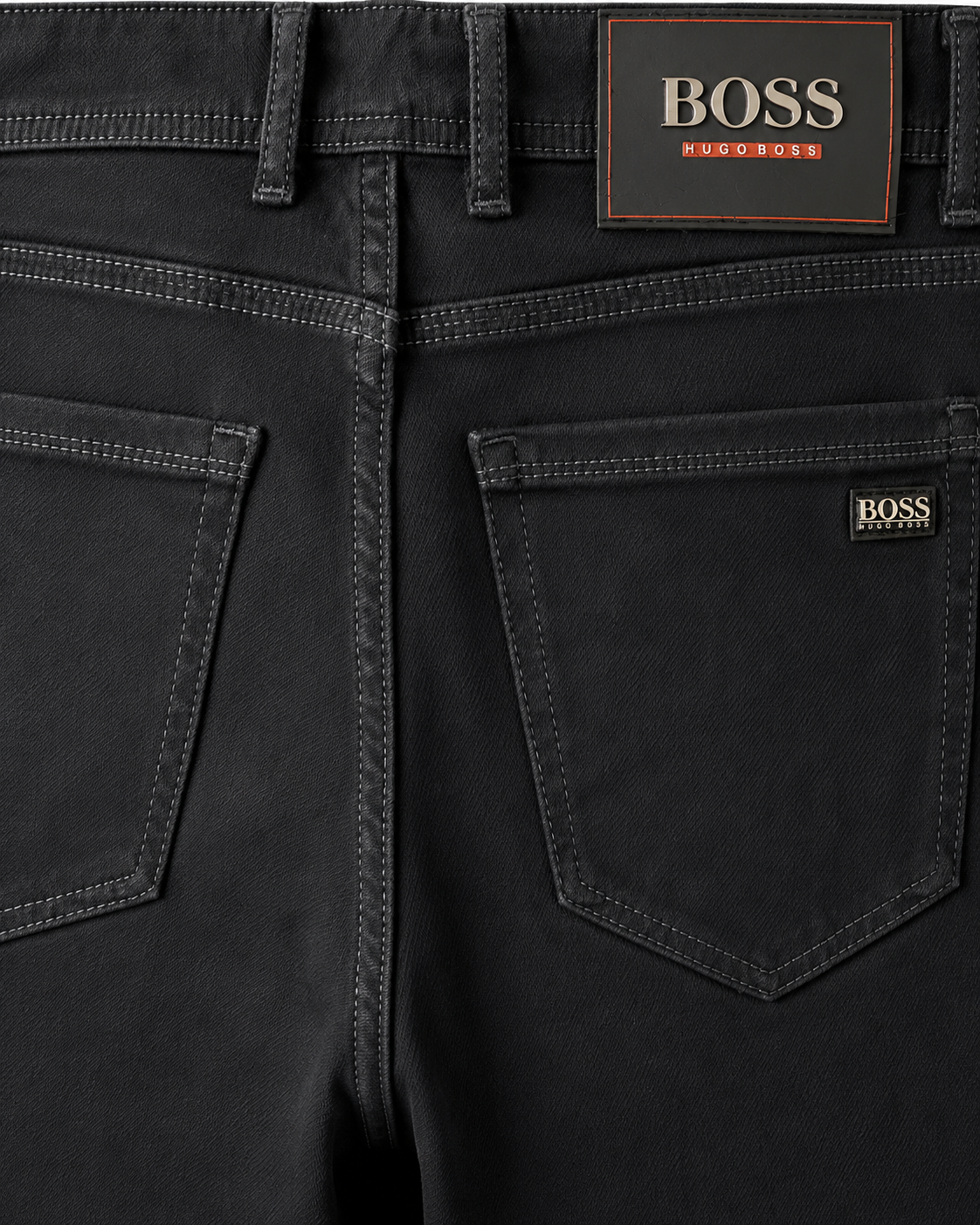 Poches arrière jean slim Hugo Boss noir délavé, patch logo — Zalimi Sénégal